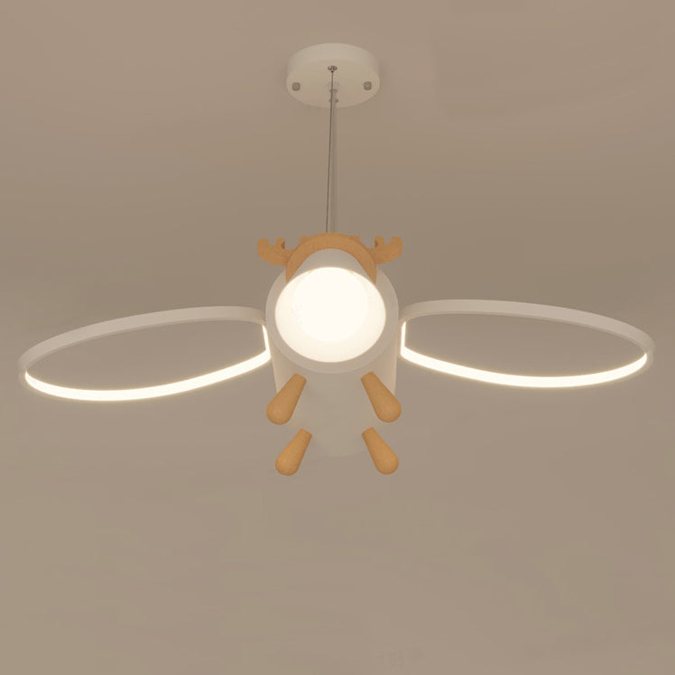 Contemporary Creative Flying Deer Round Wings Kids Iron Wood Aluminum LED Chandelier Bedroom Lighting Fixture Elegant Nursery Decor Modern Kids Room Ceiling Light Stylish Bedroom Decoration Unique Animal Design Kids Chandelier Customizable Lighting Kids B
