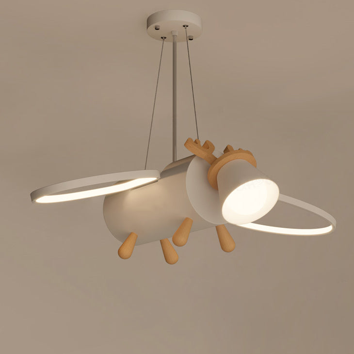 Contemporary Creative Flying Deer Round Wings Kids Iron Wood Aluminum LED Chandelier Bedroom Lighting Fixture Elegant Nursery Decor Modern Kids Room Ceiling Light Stylish Bedroom Decoration Unique Animal Design Kids Chandelier Customizable Lighting Kids B