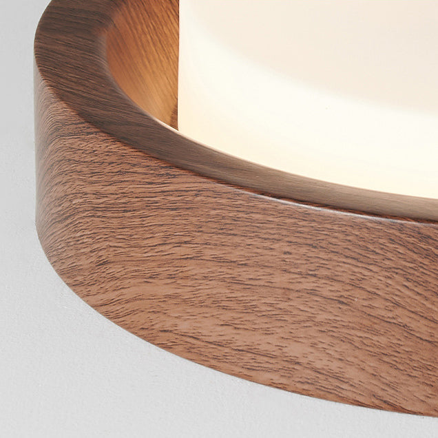 Contemporary Nordic Round Wood Iron Glass LED Flush Mount Ceiling Light for Hallways