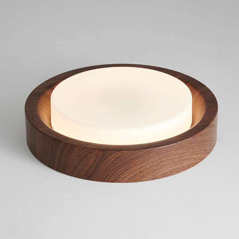 Contemporary Nordic Round Wood Iron Glass LED Flush Mount Ceiling Light for Hallways