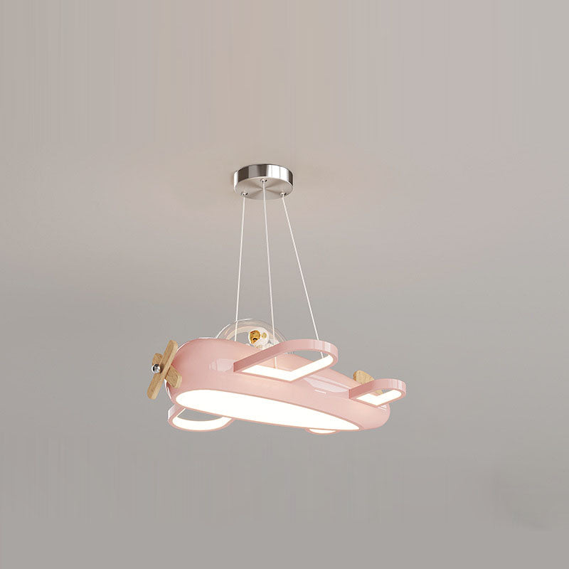 Contemporary Aircraft-Inspired Wrought Iron Pendant Light for Kids Bedroom, LED Solid Wood Ceiling Light, Creative Kids Room Lighting, Modern Airplane Design, Unique & Stylish Children’s Lighting, Bedroom Décor Ideas, Adjustable Height Kids Lights