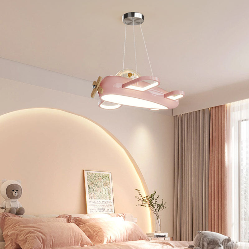 Contemporary Aircraft-Inspired Wrought Iron Pendant Light for Kids Bedroom, LED Solid Wood Ceiling Light, Creative Kids Room Lighting, Modern Airplane Design, Unique & Stylish Children’s Lighting, Bedroom Décor Ideas, Adjustable Height Kids Lights