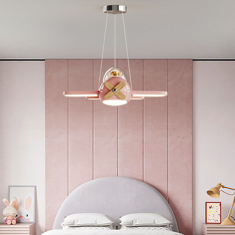 Contemporary Aircraft-Inspired Wrought Iron Pendant Light for Kids Bedroom, LED Solid Wood Ceiling Light, Creative Kids Room Lighting, Modern Airplane Design, Unique & Stylish Children’s Lighting, Bedroom Décor Ideas, Adjustable Height Kids Lights