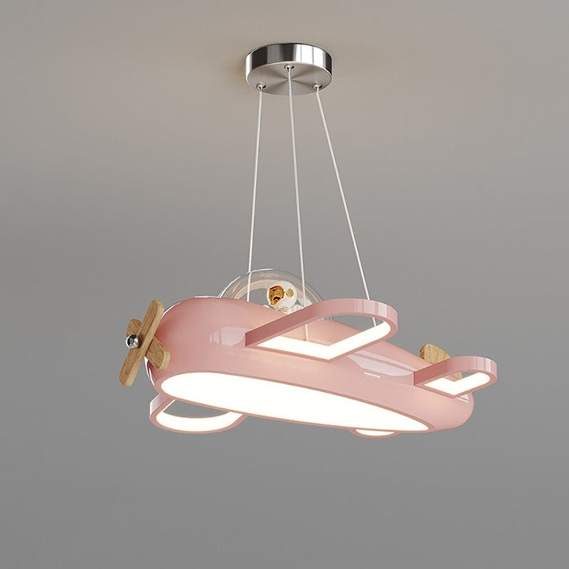 Contemporary Aircraft-Inspired Wrought Iron Pendant Light for Kids Bedroom, LED Solid Wood Ceiling Light, Creative Kids Room Lighting, Modern Airplane Design, Unique & Stylish Children’s Lighting, Bedroom Décor Ideas, Adjustable Height Kids Lights