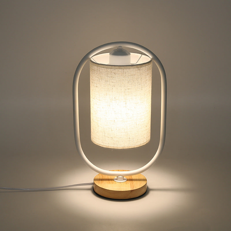 Contemporary Scandinavian Cylinder Solid Wood Fabric Metal 1-Light Table Lamp for Bedroom Modern Minimalist Lighting Bedroom Lamp Scandinavian Design Nightstand Light Adjustable Shade Stylish Home Decor