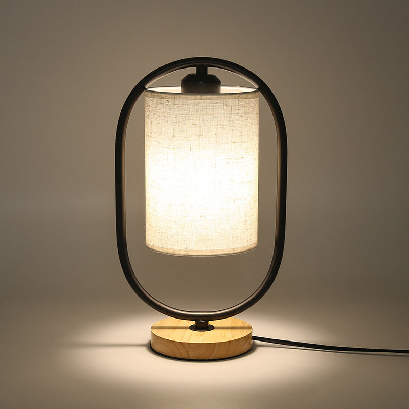 Contemporary Scandinavian Cylinder Solid Wood Metal Table Lamp for Bedroom