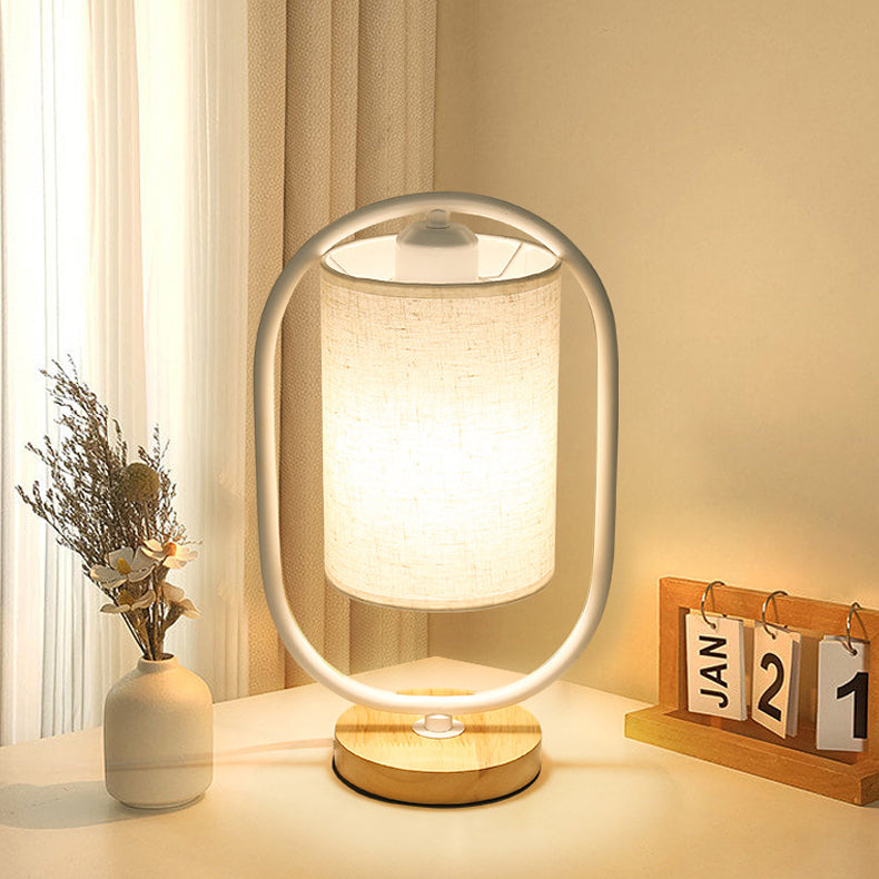 Contemporary Scandinavian Cylinder Solid Wood Metal Table Lamp for Bedroom