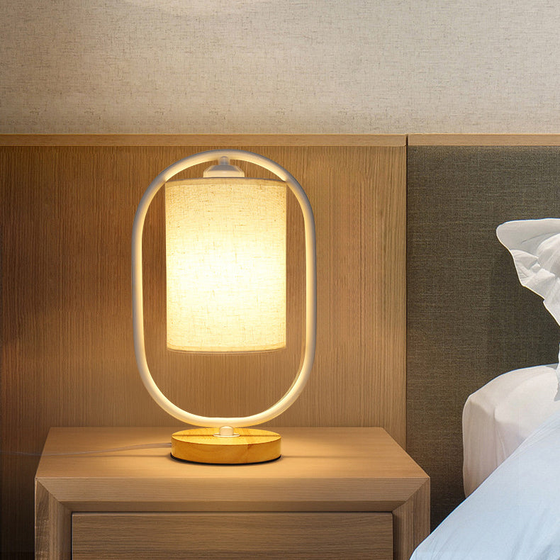 Contemporary Scandinavian Cylinder Solid Wood Fabric Metal 1-Light Table Lamp for Bedroom Modern Minimalist Lighting Bedroom Lamp Scandinavian Design Nightstand Light Adjustable Shade Stylish Home Decor