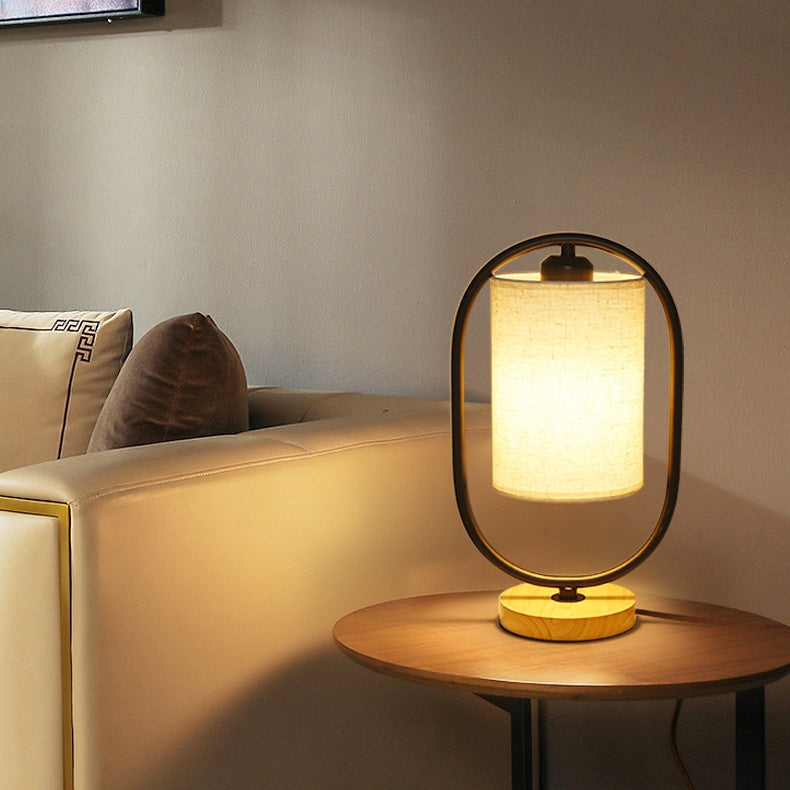Contemporary Scandinavian Cylinder Solid Wood Metal Table Lamp for Bedroom