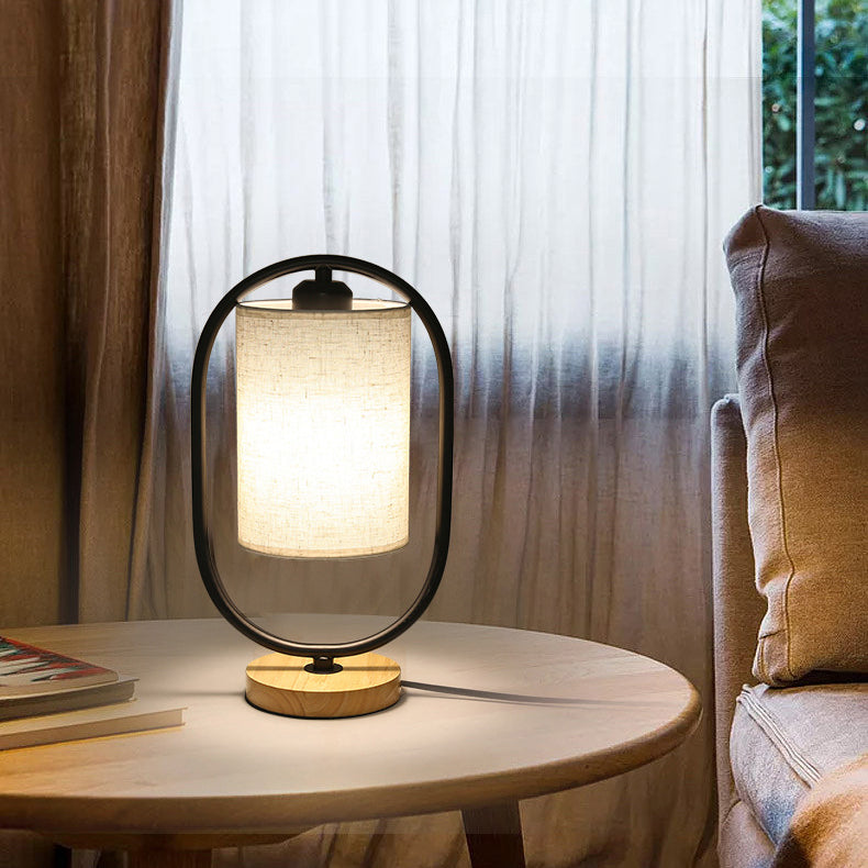 Contemporary Scandinavian Cylinder Solid Wood Fabric Metal 1-Light Table Lamp for Bedroom Modern Minimalist Lighting Bedroom Lamp Scandinavian Design Nightstand Light Adjustable Shade Stylish Home Decor