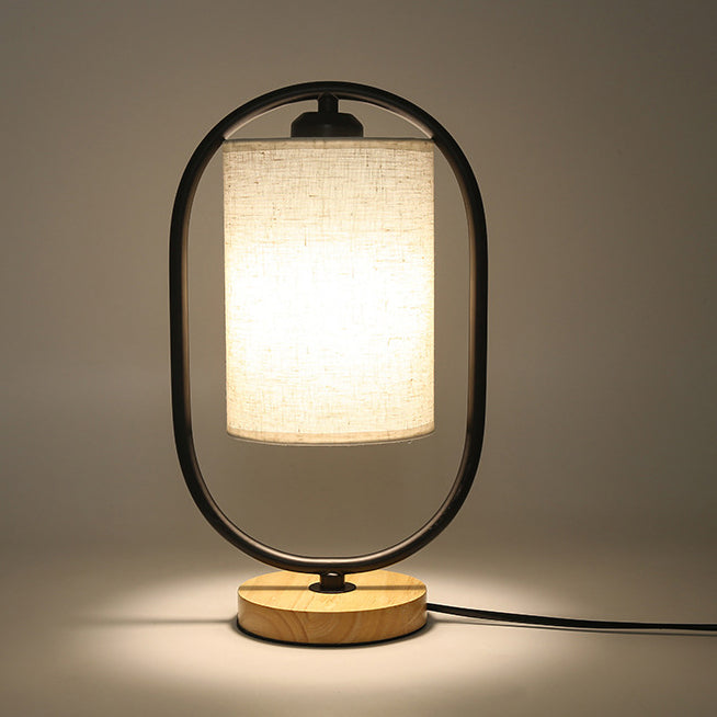 Contemporary Scandinavian Cylinder Solid Wood Metal Table Lamp for Bedroom