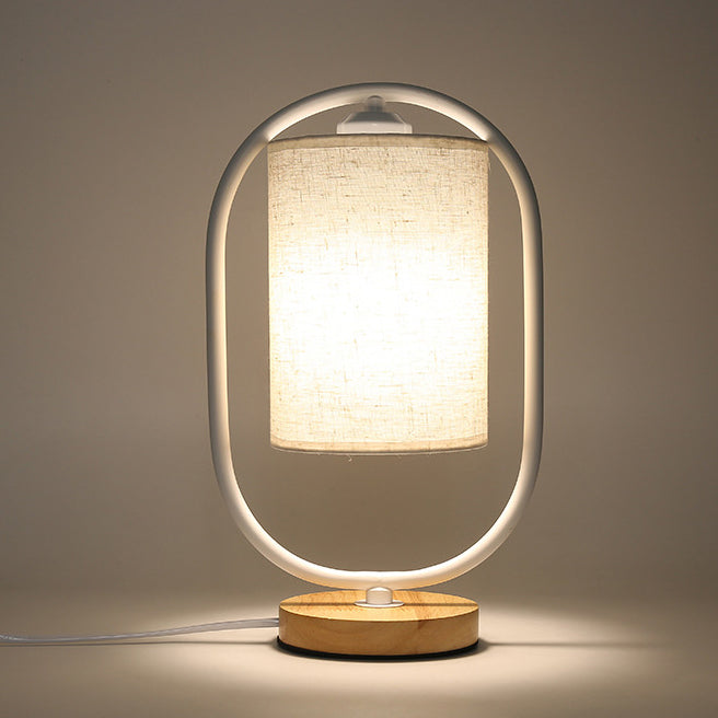 Contemporary Scandinavian Cylinder Solid Wood Fabric Metal 1-Light Table Lamp for Bedroom Modern Minimalist Lighting Bedroom Lamp Scandinavian Design Nightstand Light Adjustable Shade Stylish Home Decor