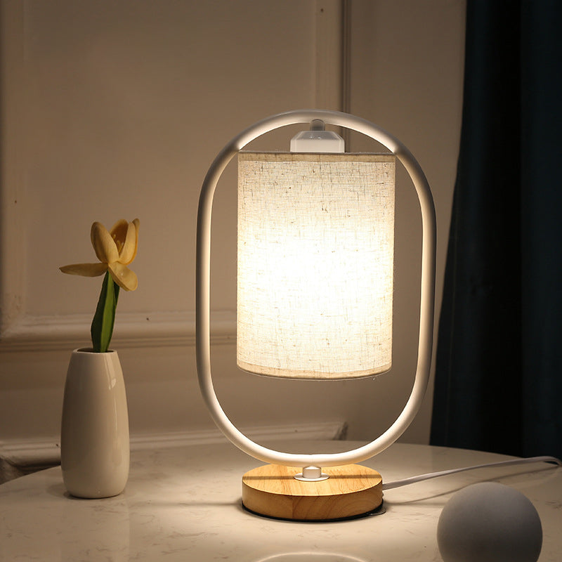 Contemporary Scandinavian Cylinder Solid Wood Fabric Metal 1-Light Table Lamp for Bedroom Modern Minimalist Lighting Bedroom Lamp Scandinavian Design Nightstand Light Adjustable Shade Stylish Home Decor
