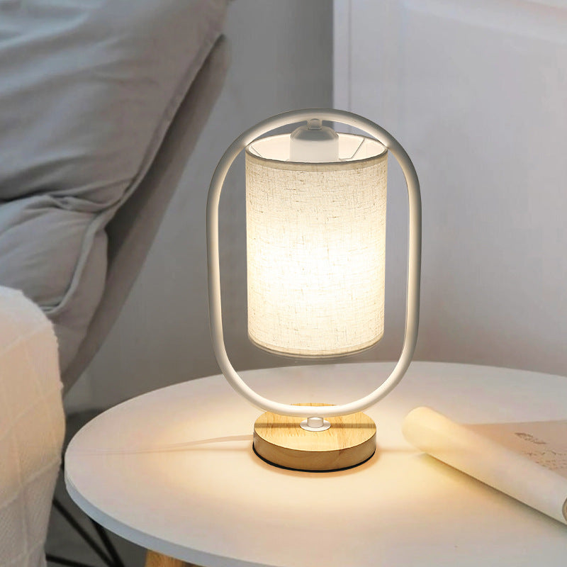 Contemporary Scandinavian Cylinder Solid Wood Fabric Metal 1-Light Table Lamp for Bedroom Modern Minimalist Lighting Bedroom Lamp Scandinavian Design Nightstand Light Adjustable Shade Stylish Home Decor