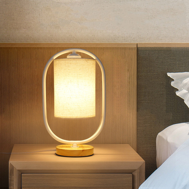 Contemporary Scandinavian Cylinder Solid Wood Fabric Metal 1-Light Table Lamp for Bedroom Modern Minimalist Lighting Bedroom Lamp Scandinavian Design Nightstand Light Adjustable Shade Stylish Home Decor
