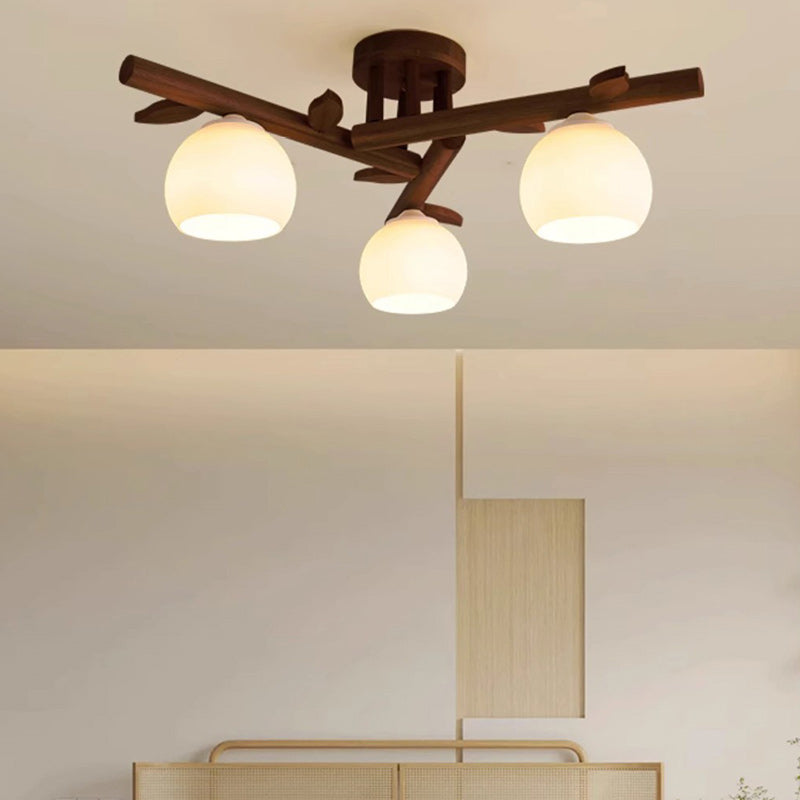 Traditional Japanese Round Fan Semi-Flush Mount Ceiling Light - 3/5/8 Light for Living Room
