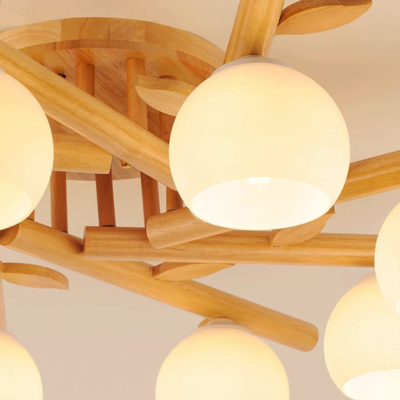 Traditional Japanese Round Fan Semi-Flush Mount Ceiling Light - 3/5/8 Light for Living Room