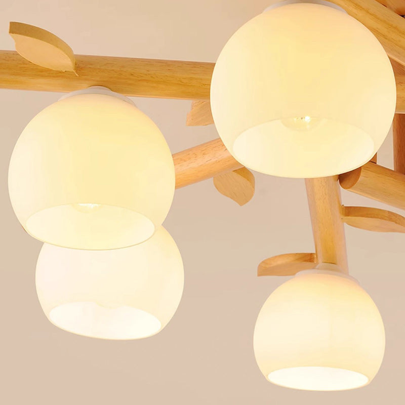 Traditional Japanese Round Fan Semi-Flush Mount Ceiling Light - 3/5/8 Light for Living Room