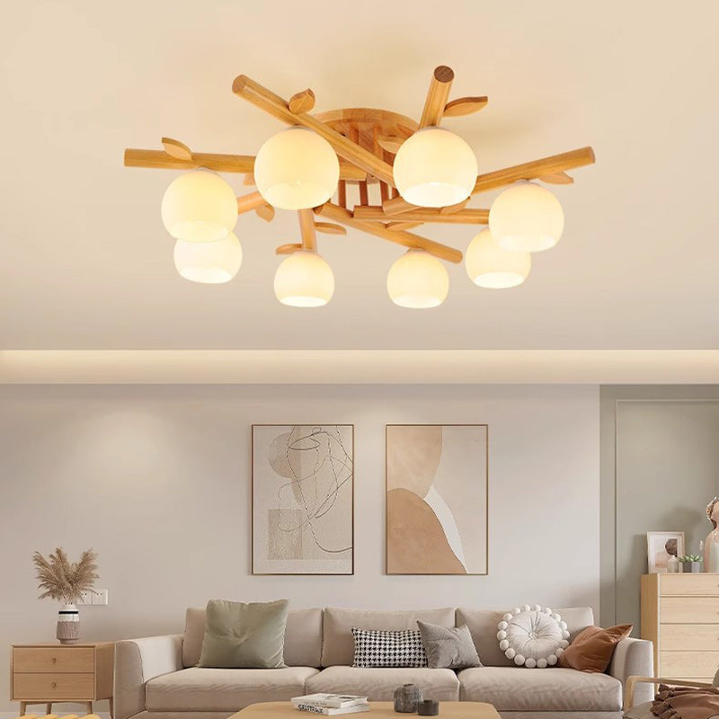 Traditional Japanese Round Fan Semi-Flush Mount Ceiling Light - 3/5/8 Light for Living Room