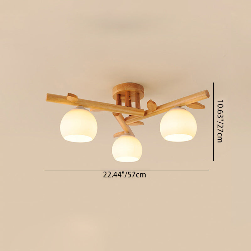 Traditional Japanese Round Fan Semi-Flush Mount Ceiling Light - 3/5/8 Light for Living Room