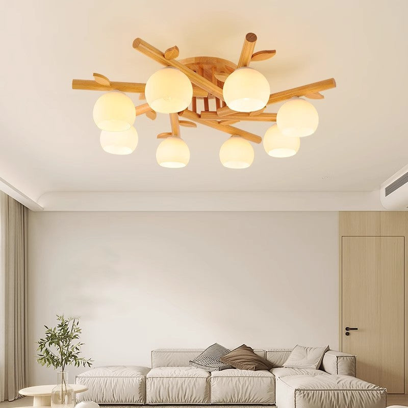 Traditional Japanese Round Fan Semi-Flush Mount Ceiling Light - 3/5/8 Light for Living Room