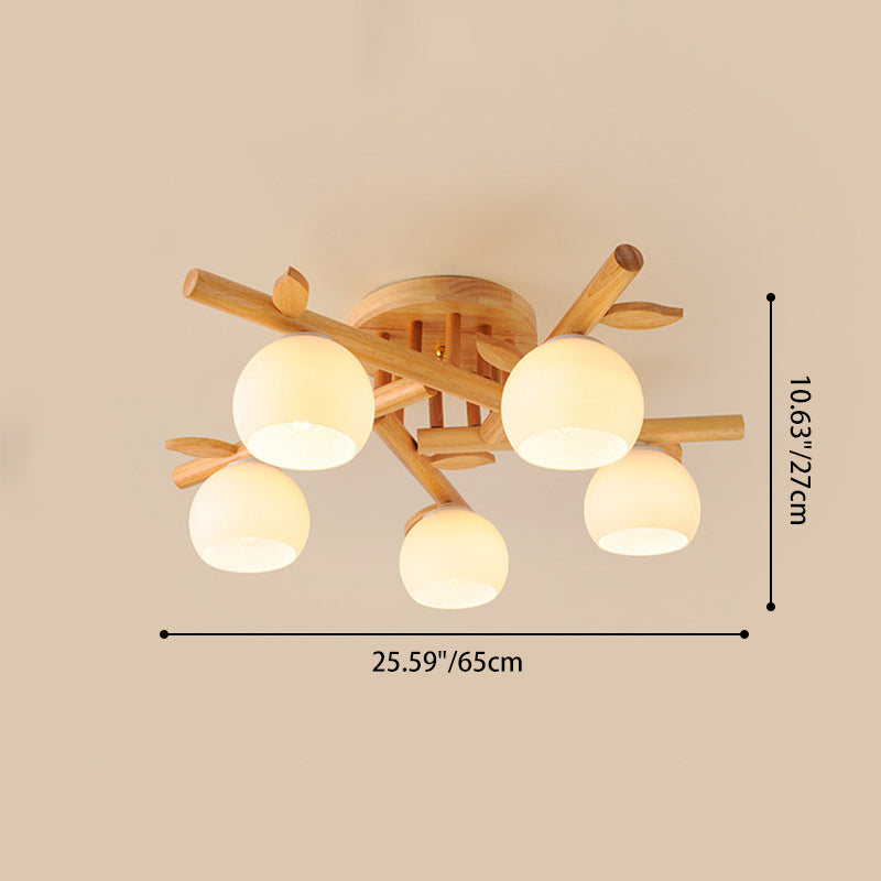 Traditional Japanese Round Fan Semi-Flush Mount Ceiling Light - 3/5/8 Light for Living Room