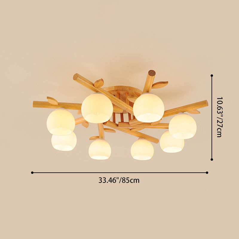 Traditional Japanese Round Fan Semi-Flush Mount Ceiling Light - 3/5/8 Light for Living Room