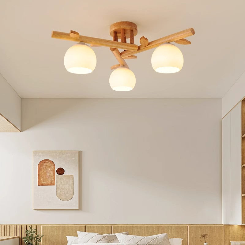 Traditional Japanese Round Fan Semi-Flush Mount Ceiling Light - 3/5/8 Light for Living Room