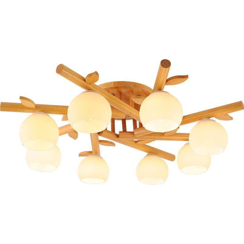 Traditional Japanese Round Fan Semi-Flush Mount Ceiling Light - 3/5/8 Light for Living Room