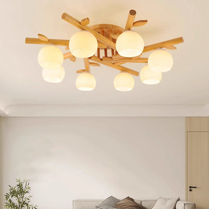 Traditional Japanese Round Fan Semi-Flush Mount Ceiling Light - 3/5/8 Light for Living Room