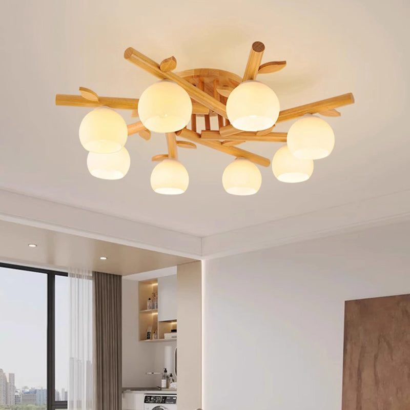 Traditional Japanese Round Fan Semi-Flush Mount Ceiling Light - 3/5/8 Light for Living Room