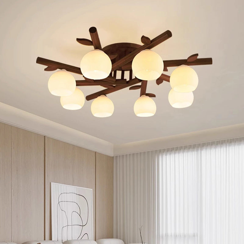 Traditional Japanese Round Fan Semi-Flush Mount Ceiling Light - 3/5/8 Light for Living Room