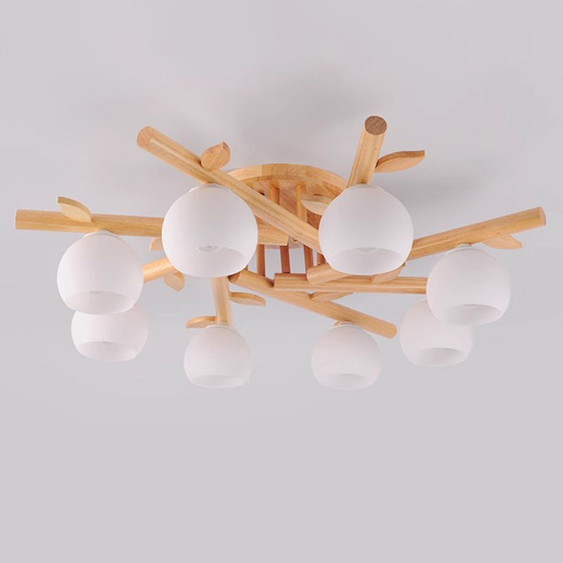 Traditional Japanese Round Fan Semi-Flush Mount Ceiling Light - 3/5/8 Light for Living Room