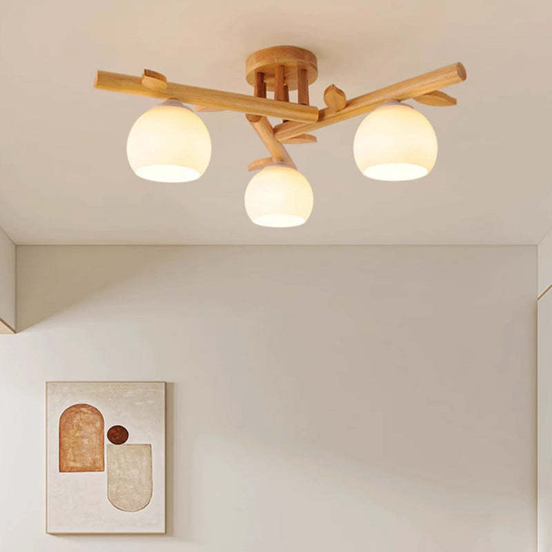 Traditional Japanese Round Fan Semi-Flush Mount Ceiling Light - 3/5/8 Light for Living Room