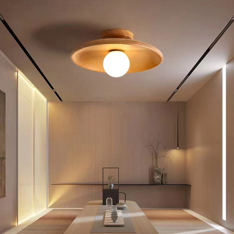 Contemporary Scandinavian Solid Wood 1-Light Semi-Flush Mount Ceiling Light for Hallway