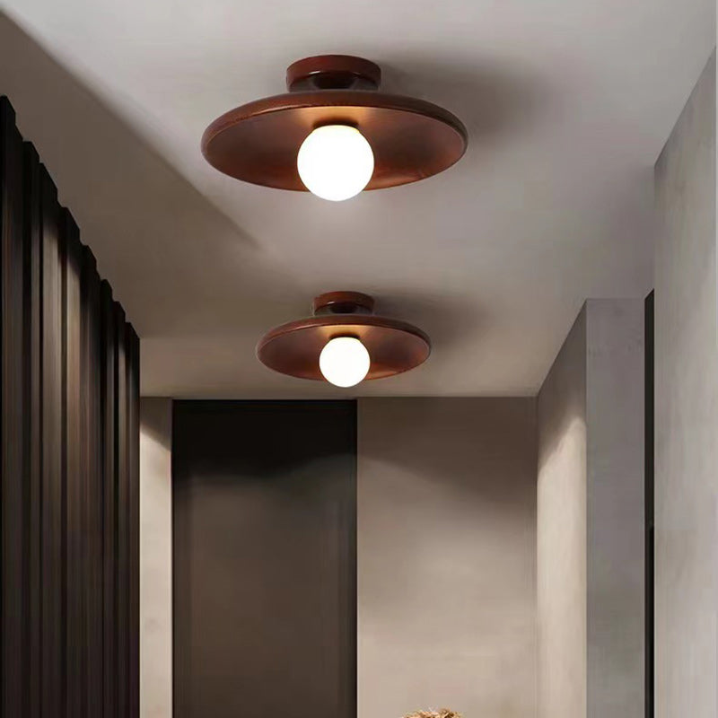 Contemporary Scandinavian Solid Wood 1-Light Semi-Flush Mount Ceiling Light for Hallway
