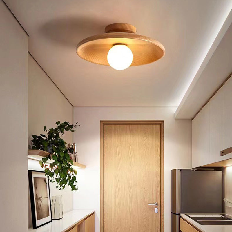 Contemporary Scandinavian Solid Wood 1-Light Semi-Flush Mount Ceiling Light for Hallway