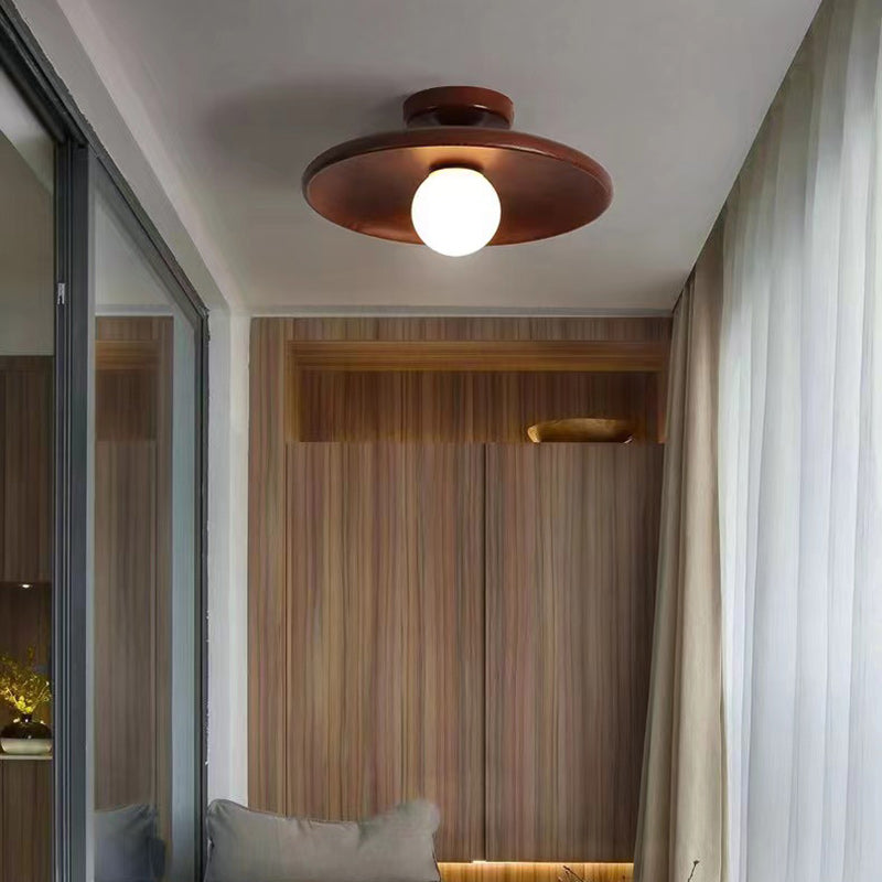 Contemporary Scandinavian Solid Wood 1-Light Semi-Flush Mount Ceiling Light for Hallway