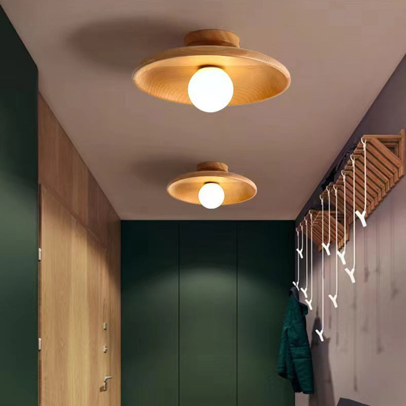 Contemporary Scandinavian Solid Wood 1-Light Semi-Flush Mount Ceiling Light for Hallway