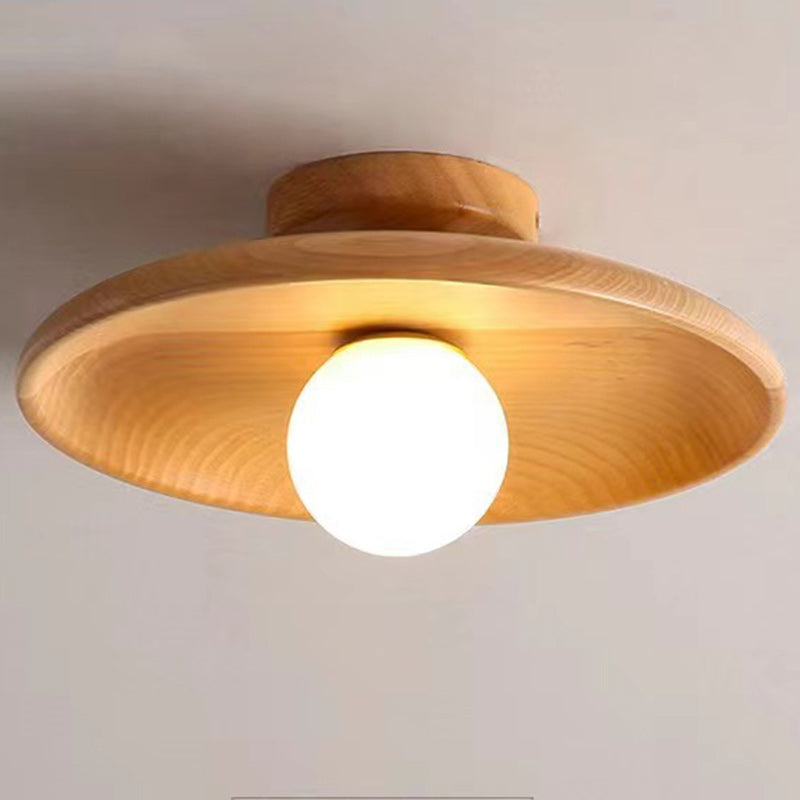 Contemporary Scandinavian Solid Wood 1-Light Semi-Flush Mount Ceiling Light for Hallway