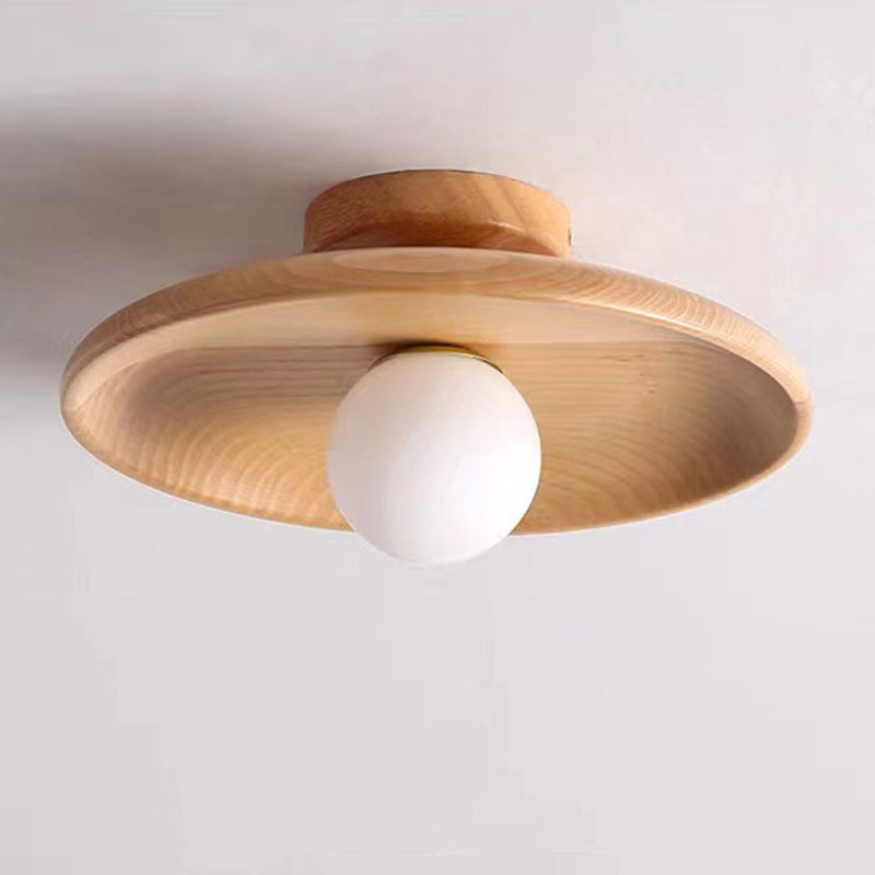 Contemporary Scandinavian Solid Wood 1-Light Semi-Flush Mount Ceiling Light for Hallway