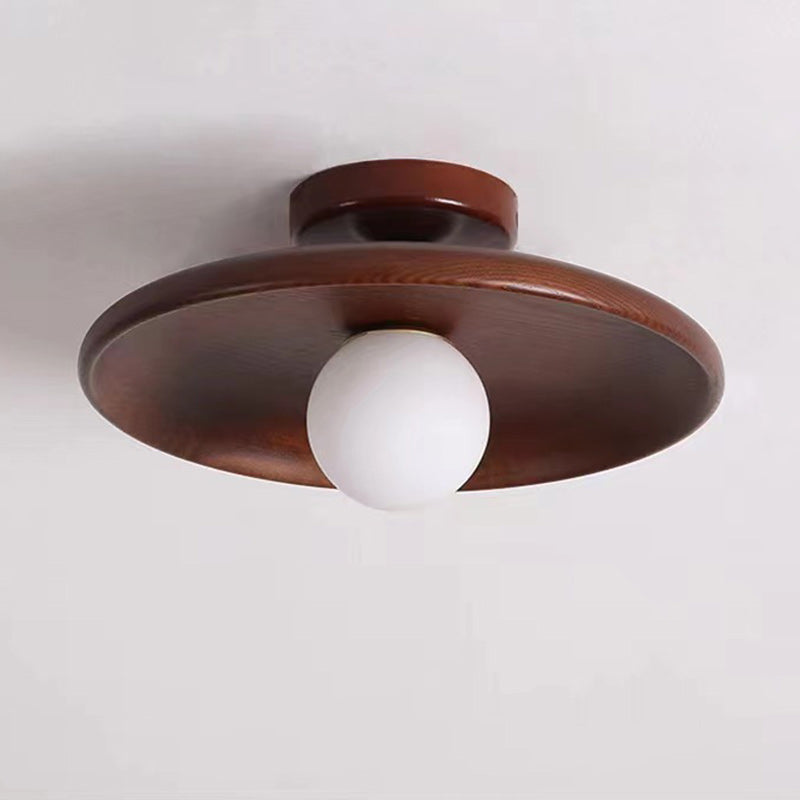 Contemporary Scandinavian Solid Wood 1-Light Semi-Flush Mount Ceiling Light for Hallway
