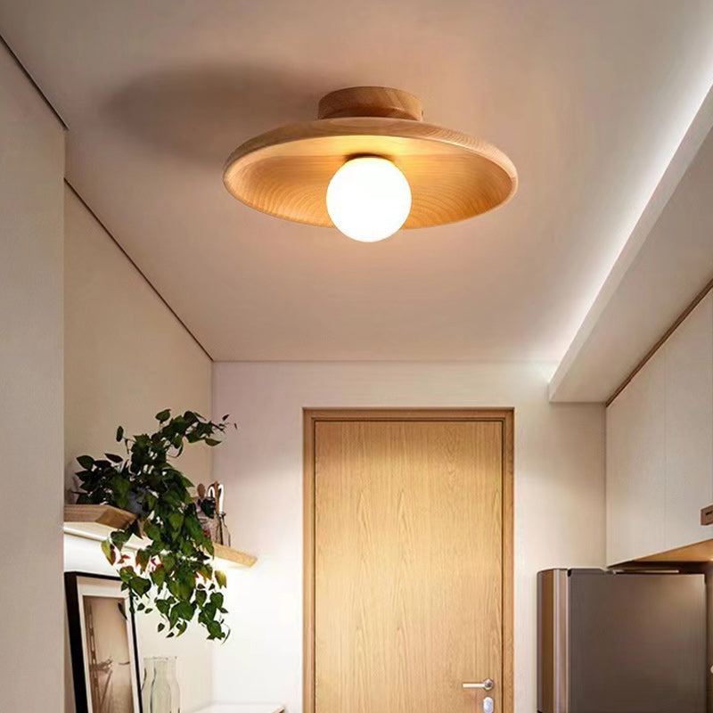 Contemporary Scandinavian Solid Wood 1-Light Semi-Flush Mount Ceiling Light for Hallway