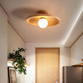 Contemporary Scandinavian Solid Wood 1-Light Semi-Flush Mount Ceiling Light for Hallway
