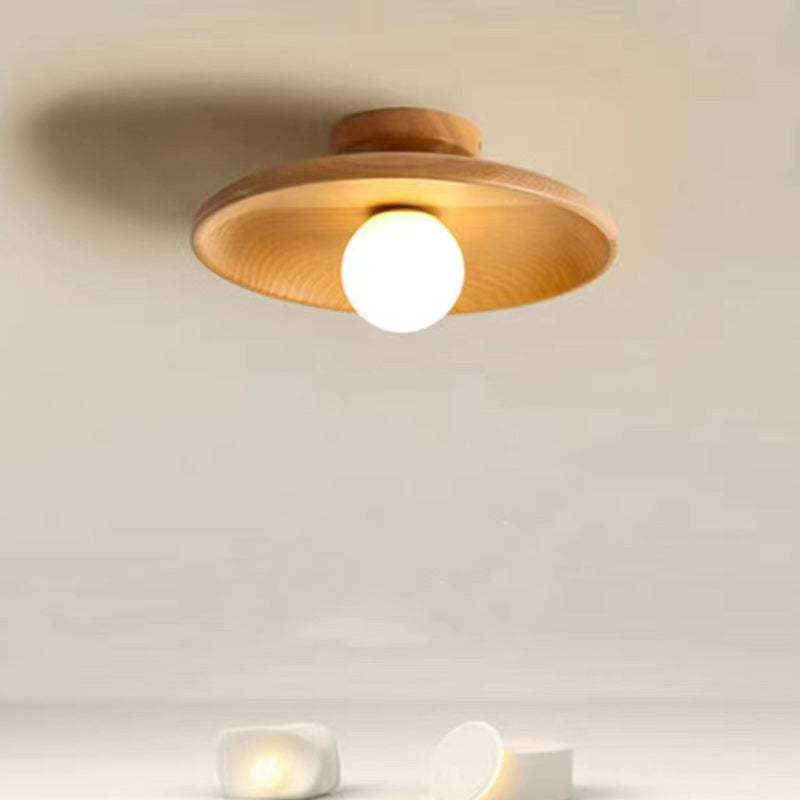 Contemporary Scandinavian Solid Wood 1-Light Semi-Flush Mount Ceiling Light for Hallway