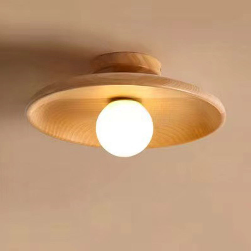 Contemporary Scandinavian Solid Wood 1-Light Semi-Flush Mount Ceiling Light for Hallway