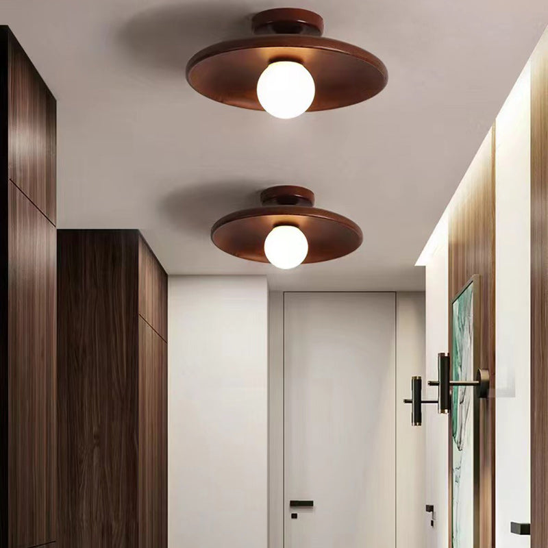 Contemporary Scandinavian Solid Wood 1-Light Semi-Flush Mount Ceiling Light for Hallway
