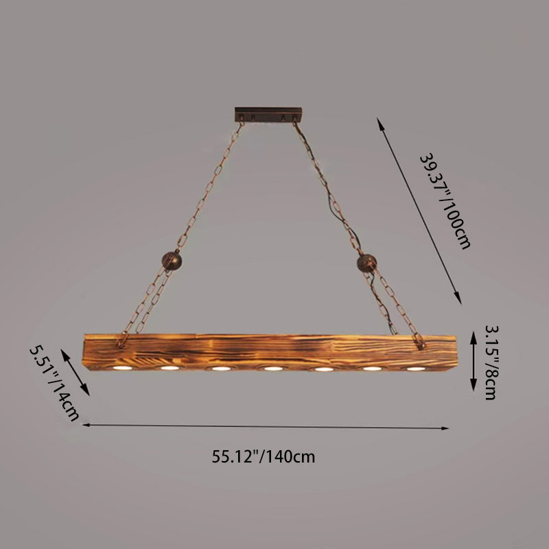 Vintage Rectangular Iron Wood LED Island Light Chandelier for Dining Room