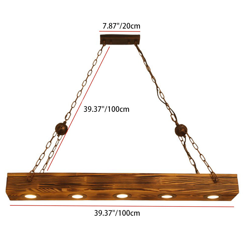Vintage Rectangular Iron Wood LED Island Light Chandelier for Dining Room
