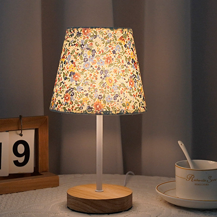 Modern Minimalist Trapezoidal Solid Wood Fabric LED Table Lamp for Bedroom, Contemporary Nightstand Light, Stylish Home Decor, Warm White Lighting, Eco-Friendly Design, Adjustable Brightness, Bedroom Lighting, Scandinavian Style Lamp, Chic Bedroom Accesso